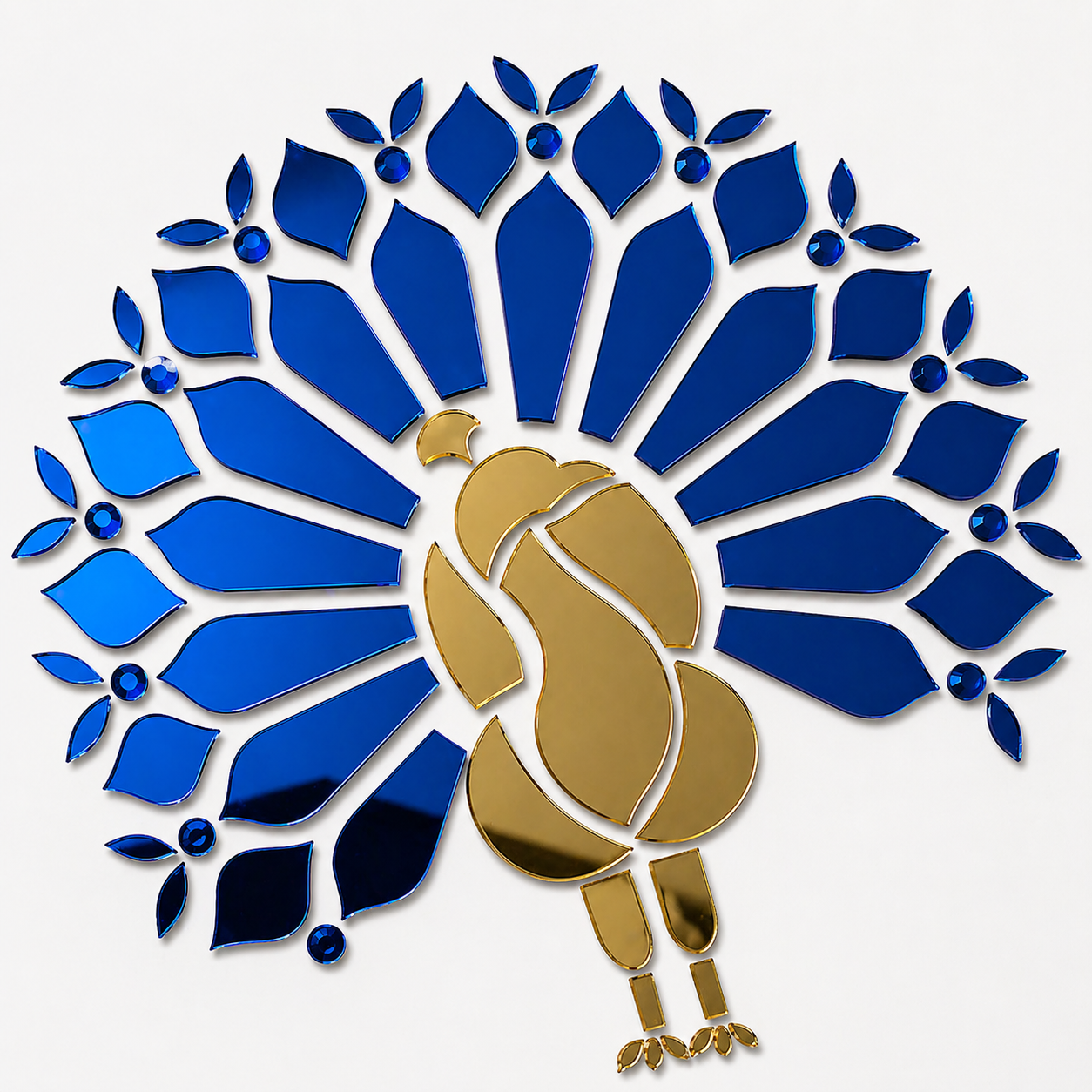 Golden and Blue Peacock Shape Acrylic Mirror (4 Pcs)