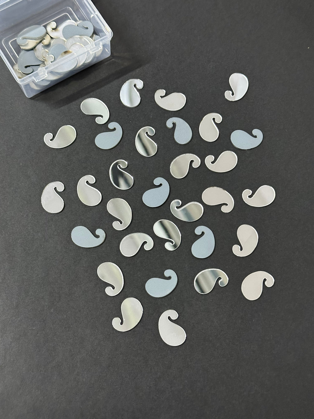 Paisley/Mango Shape Silver Acrylic Mirror 17x25 mm (54 pcs)