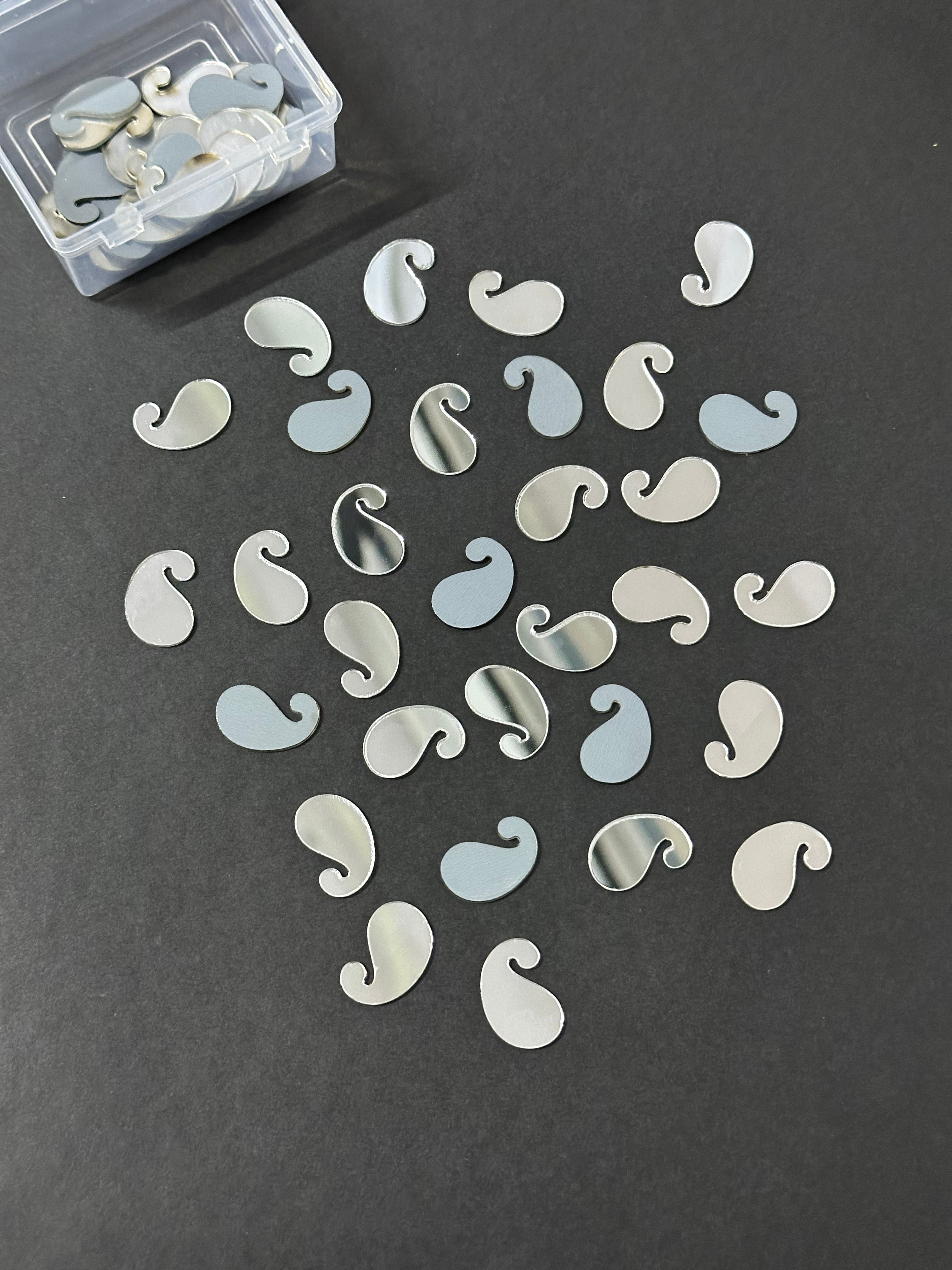 Paisley/Mango Shape Silver Acrylic Mirror 17x25 mm (54 pcs)