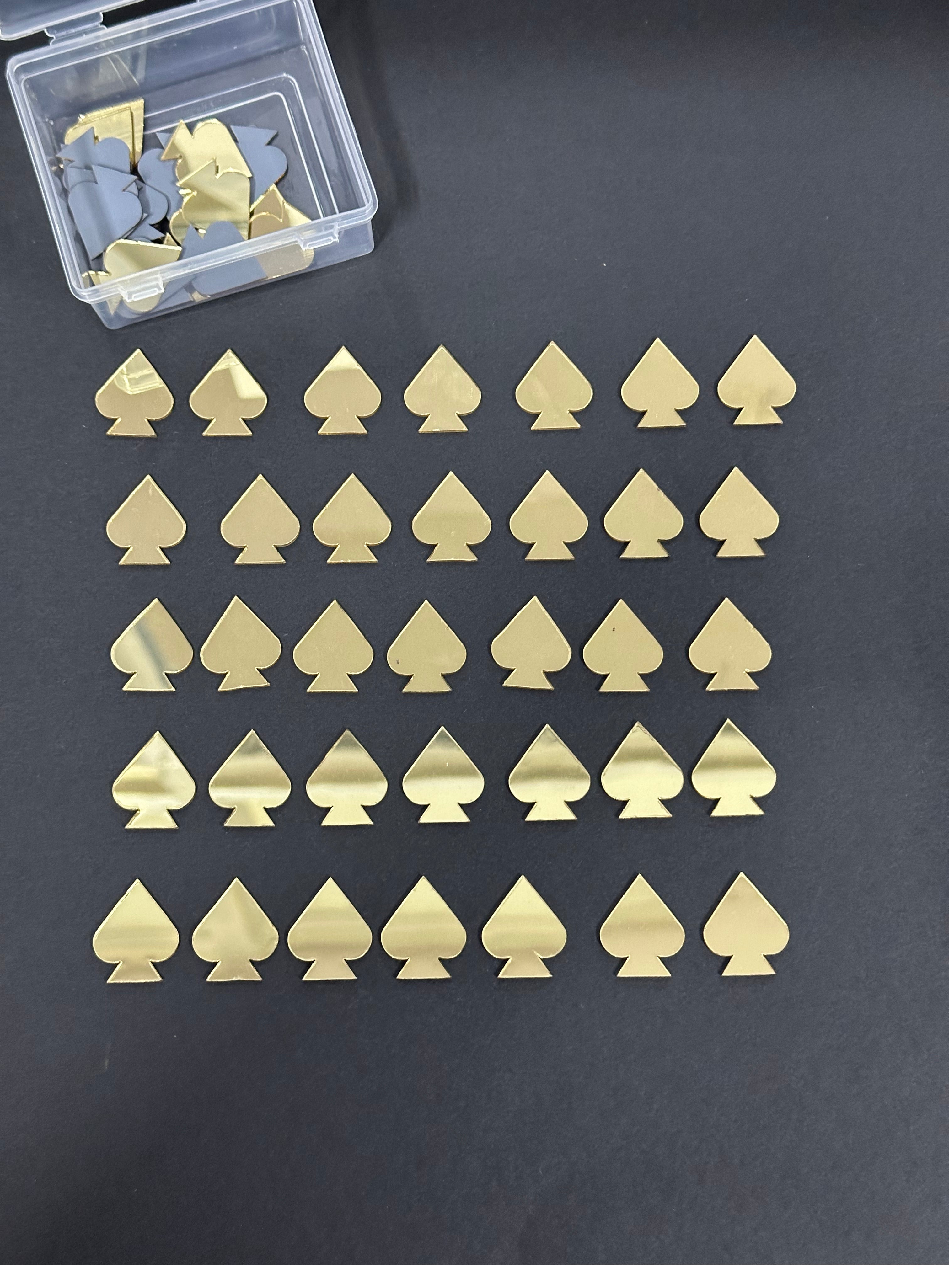 Card Spade Shape Golden Acrylic Mirror  21x25 mm (54 pcs)