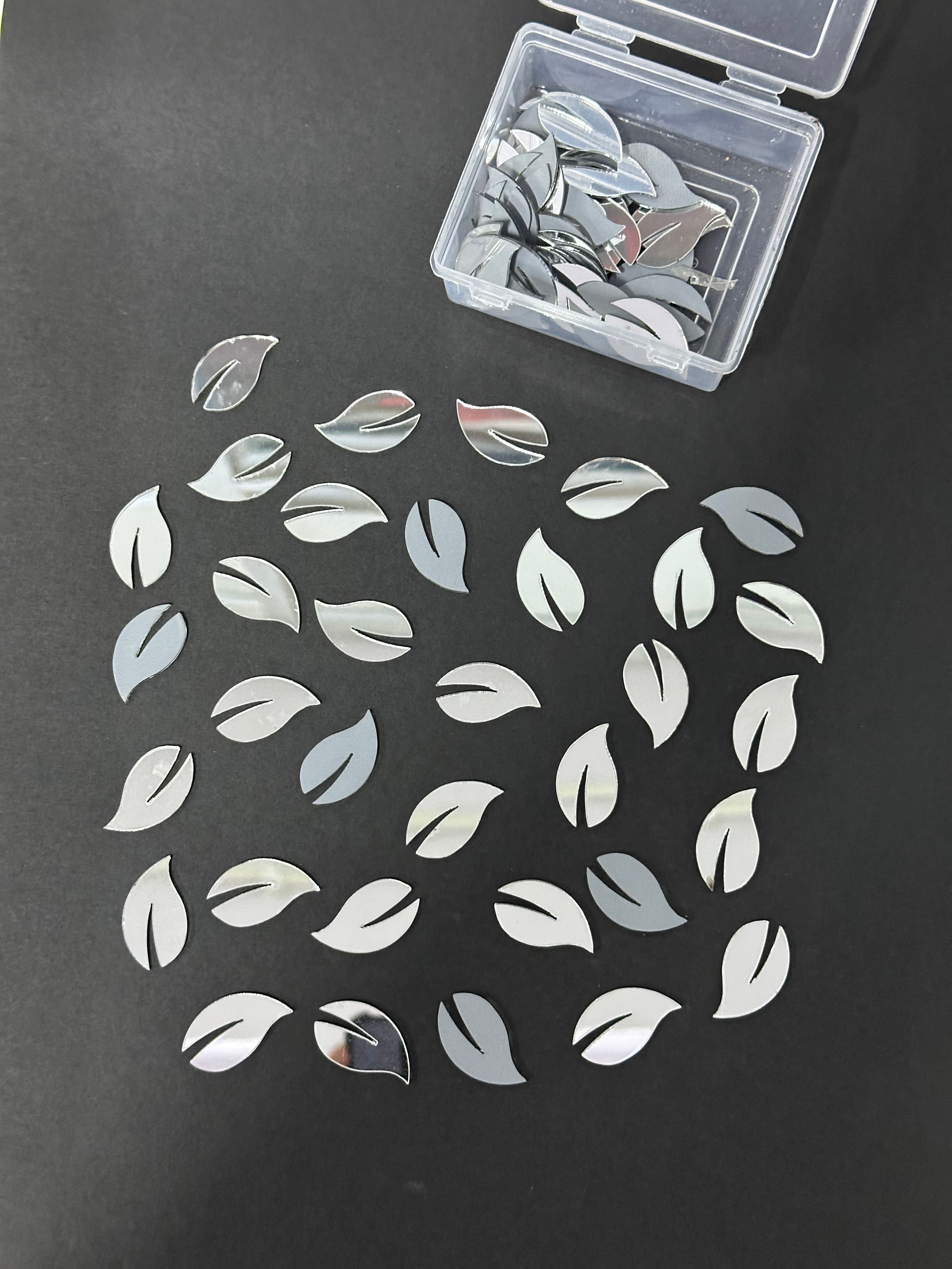 Leaf Shape Silver Acrylic Mirror 16x28 mm (65 pcs)